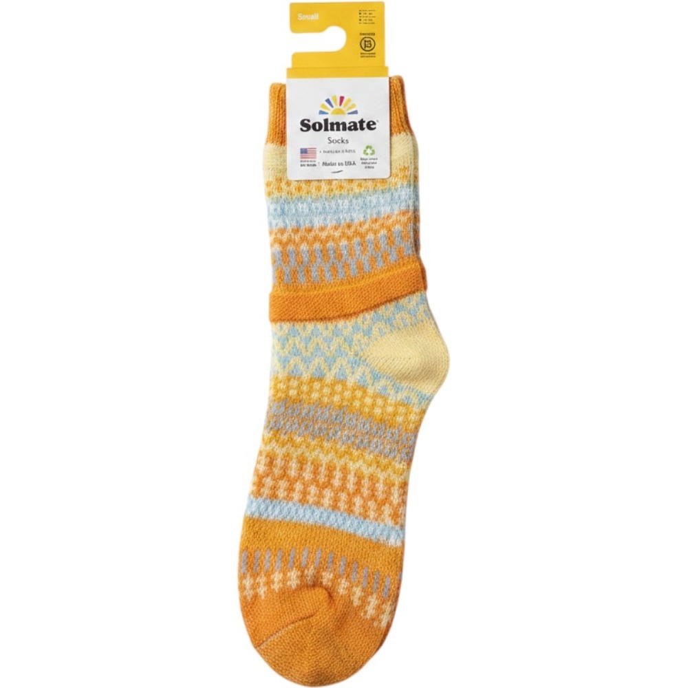 Solmate Socks Clementine Crew Mismatched Recycled Cotton Orange Yellow Small NEW